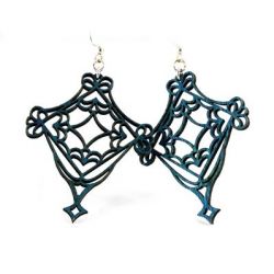 blue fretwork wood earrings