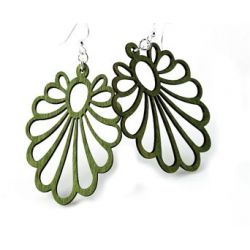 green large flower wood earrings