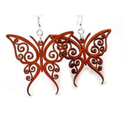 red fancy butterfly wood earrings