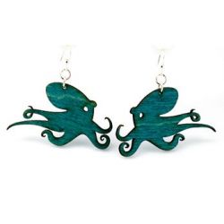 Teal Octopus Wood Earrings