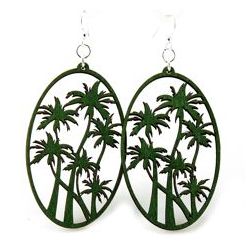 kelly green palm tree wood earrings