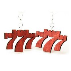 red lucky seven wood earrings
