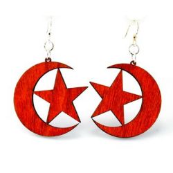 Red star & crescent wood earrings