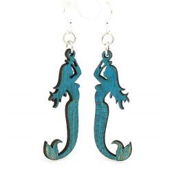 Aqua Marine mermaid wood earrings