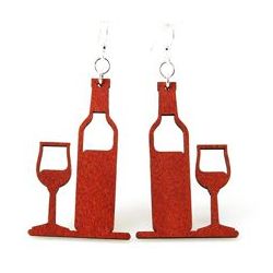 Cherry red wine bottle and glass earrings