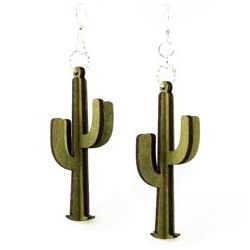 Green 3d cacti wood earrings