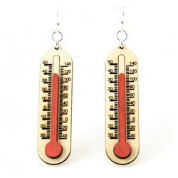 Red Thermometer Wood Earrings