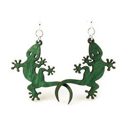 Green gecko wood earrings