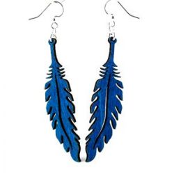blue feather wood earrings