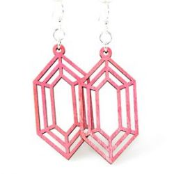 Pink diamond gem wood earrings