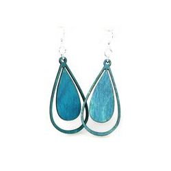 aqua marine water droplet wood earrings