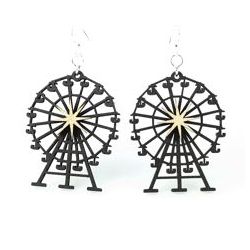 black satin ferris wheel wood earrings