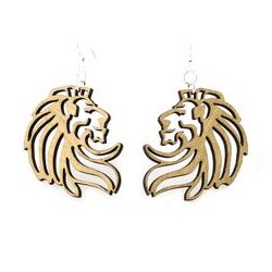tan stone lion wood earrings