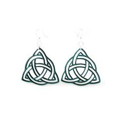 teal trinity knot wood earrings