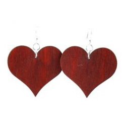 red large solid heart wood earrings
