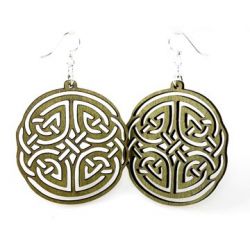 green irish design wood earrings