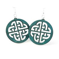 Teal celtic sign wood earrings
