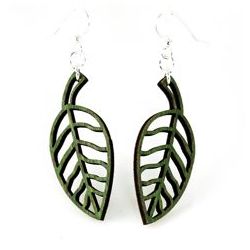green simple leaf wood earrings