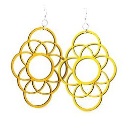 yellow long circle oblong wood earrings