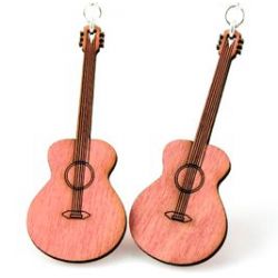 pink classic guitar wood earrings