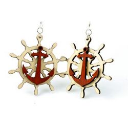 red anchor and boat wheel wood earring
