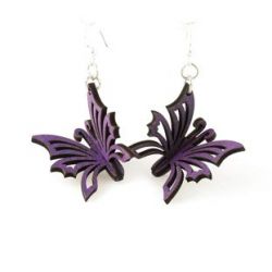 purple 3d butterfly wood earrings