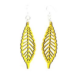 lemon yellow autumn leaf wood earrings