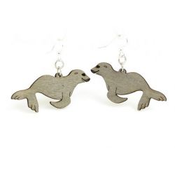 gray sea lion wood earrings