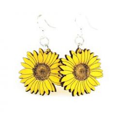 detailed sunflower wood earrings