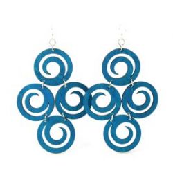 royal blue circles of spirals wood earrings