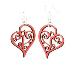 Tangerine Heart in vines wood earrings