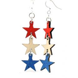 4th of july star wood earrings