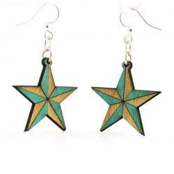 Teal nautical star wood earrings