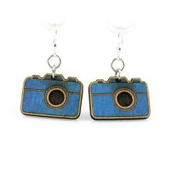 royal blue small camera wood earrings