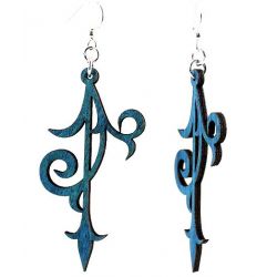 Royal blue scroll ornament wood earrings
