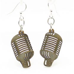Gray retro vintage microphone wood earrings