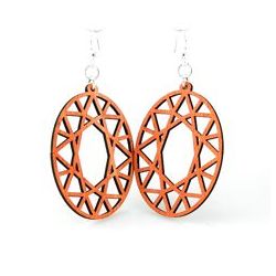 tangerine oval hex wood earrings