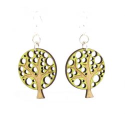 Green abstract tree blossom wood earrings