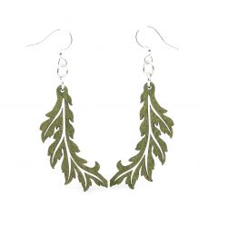 green flowing leaf wood earrings
