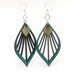 Teal fan leaf palm wood earrings