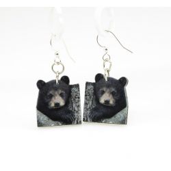 bear cub wood earrings