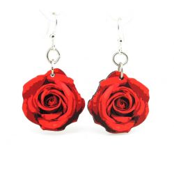 deep red rose blossom wood earrings