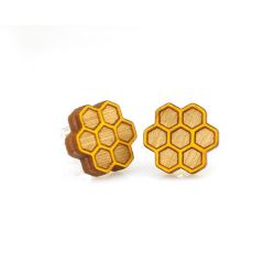 honeycomb stud wood earrings