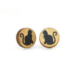 Cat stud wood earrings