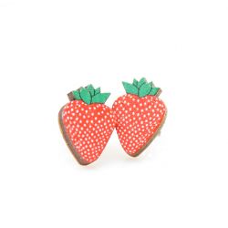 strawberry stud wood earrings