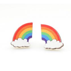 rainbow stud wood earrings