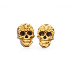 sugar skull stud wood earrings