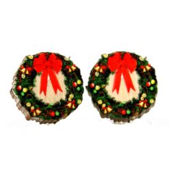 christmas wreath stud wood earrings