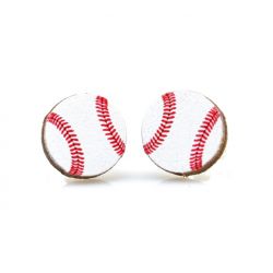 Baseball stud wood earrings