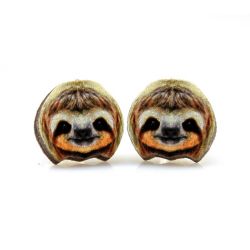 sloth stud wood earrings